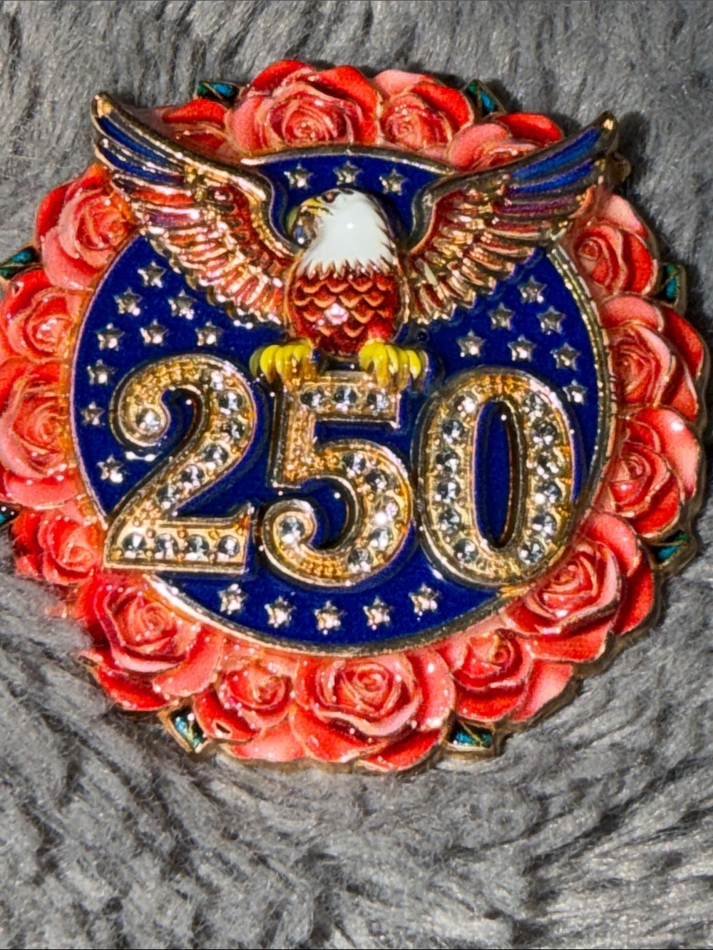 Vintage 250 Eagle Rosette brooch - Patriotic Red, Blue & Gold